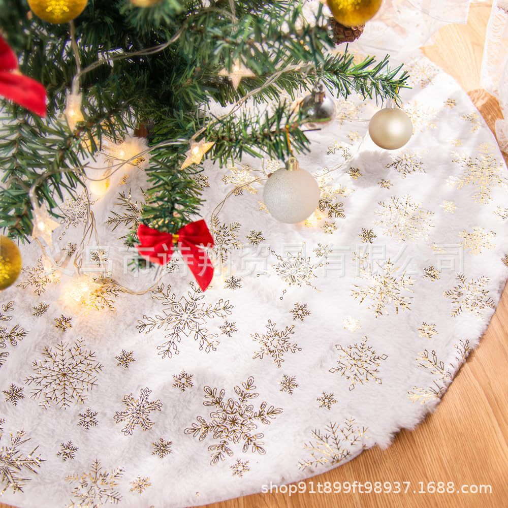 Falda para árbol de Navidad transfronteriza, falda para árbol de lentejuelas con copos de nieve nacarados, falda para árbol bordada de felpa blanca, decoración para árbol de Navidad