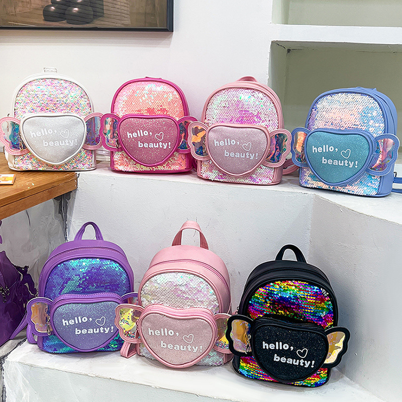Kindergarten Bag 2024 New Princess Sequin Small Backpack Cute Little Wings Girls' Backpack Baby Bag