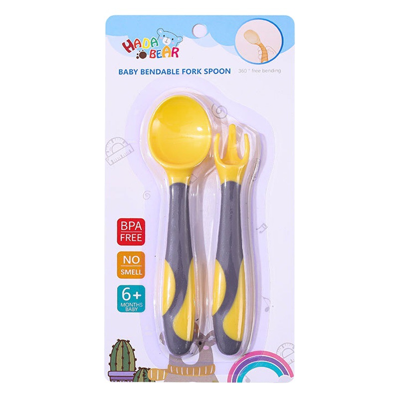 Cuchara de bebé aprendiendo a comer entrenamiento auto-comer suplemento alimenticio cuchara curvada bebé comiendo tenedor cuchara vajilla traje