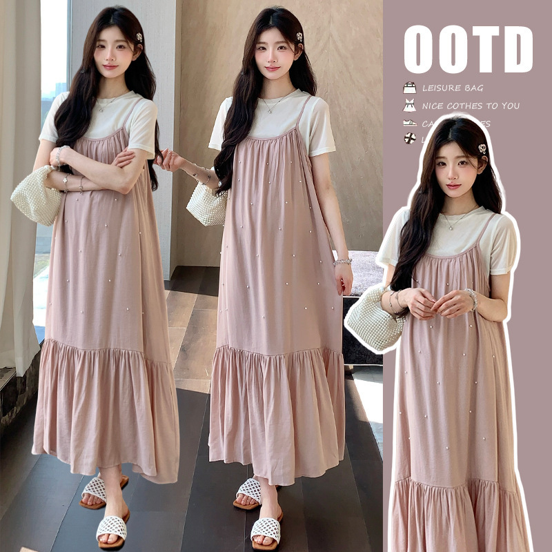 Beautiful Skirt Set for Pregnancy, Summer Style French Top and Suspender Skirt Two-Piece Set, Stylish Two-Piece Maternity Outfit for Summer Beautiful Skirt Set for Pregnancy, Summer Style French Top and Suspender Skirt Two-Piece Set, Stylish Two-Piece Maternity Outfit for Summer