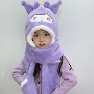 Children's hat scarf three-piece set hat gloves scarf one-in-one winter women's scarf warm three-piece set