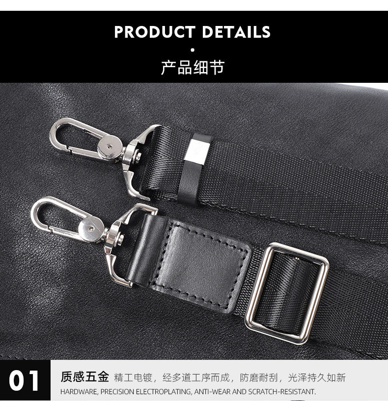 Túi đeo chéo nam đa năng da bò thật 29×11×17 cm, túi đeo vai kiêm túi cầm tay phong bì — Màu đen chi tiết 17