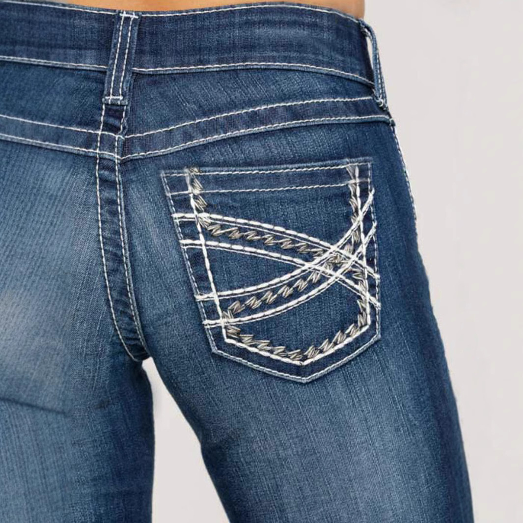 Women's Embroidered Stretch Jeans – Double Waist Straight Leg Denim Pants For Everyday Comfort_voghion.com