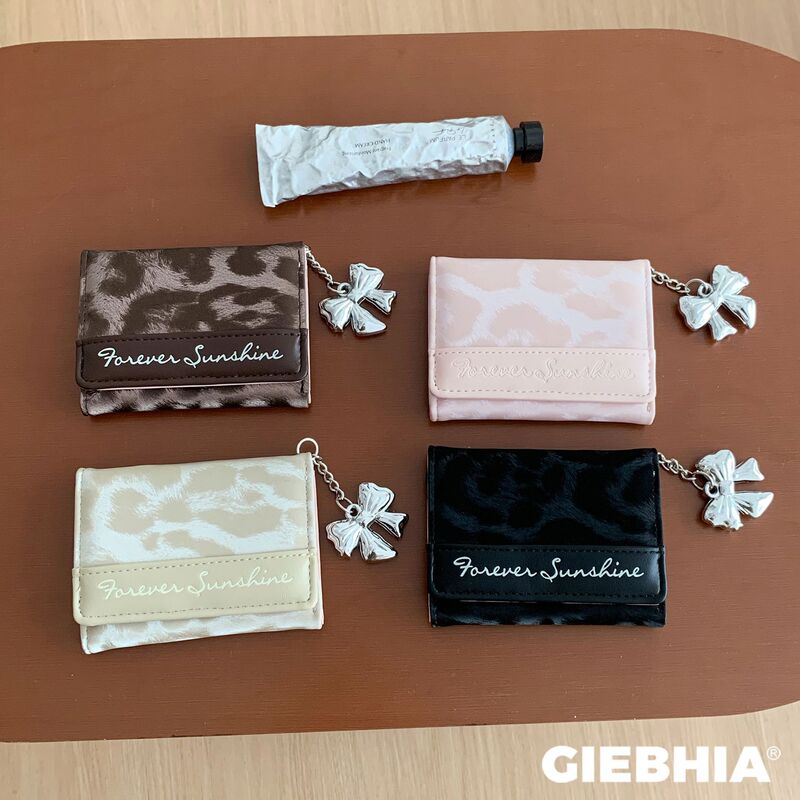 Leopard print silver bow~Y2K new model 70% off wallet ins card holder cross-border women's wallet large capacity coin purse