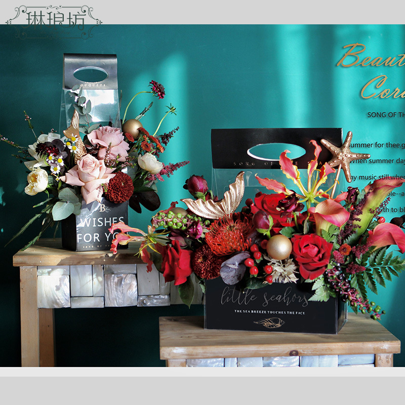 Día de las mujeres nuevo arrecife coral PVC plegable caja portátil regalo embalaje flor cesta fresco artístico 6