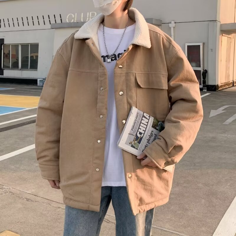羊羔棉服男韩版潮流宽松毛绒棉衣外套港风潮牌秋冬季加厚工装棉袄