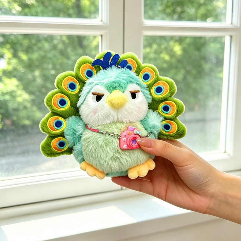 Popular green peacock plush toy, creative and cute backpack charm, adorable hanging ornament, wholesale for export Popular green peacock plush toy, creative and cute backpack charm, adorable hanging ornament, wholesale for export