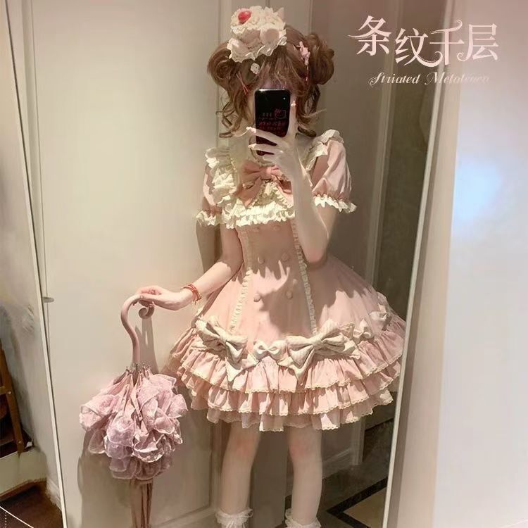 条纹千层Lolita洛丽塔蛋糕裙可爱甜美公主短袖op春秋夏古早doll感|undefined