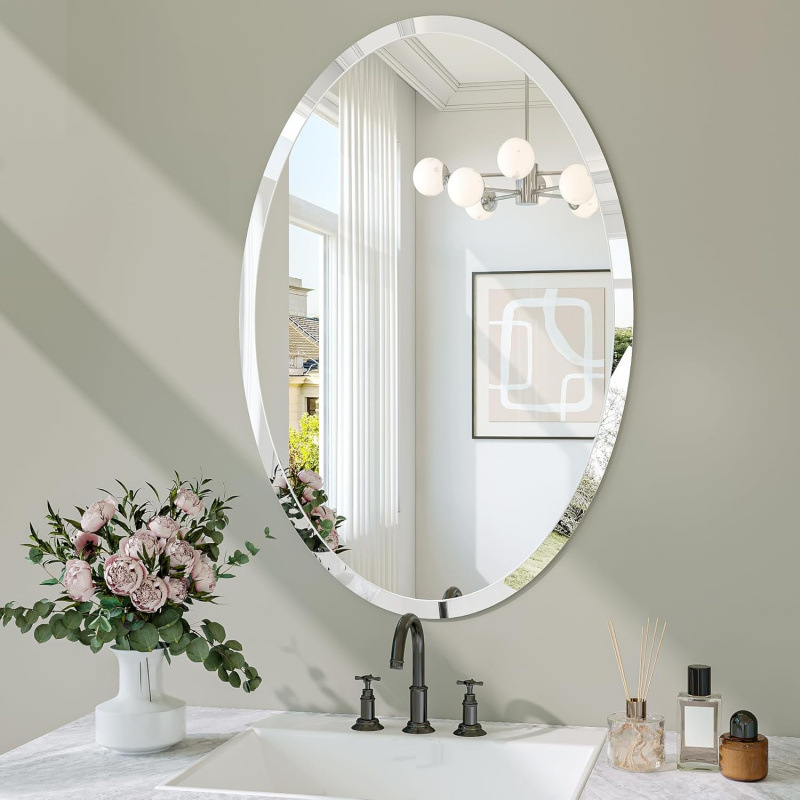 Home Bathroom Vanity Mirror Frameless Oval Mirror with Beveled Edges Decorative Oval Wall Mirror Custom Factory