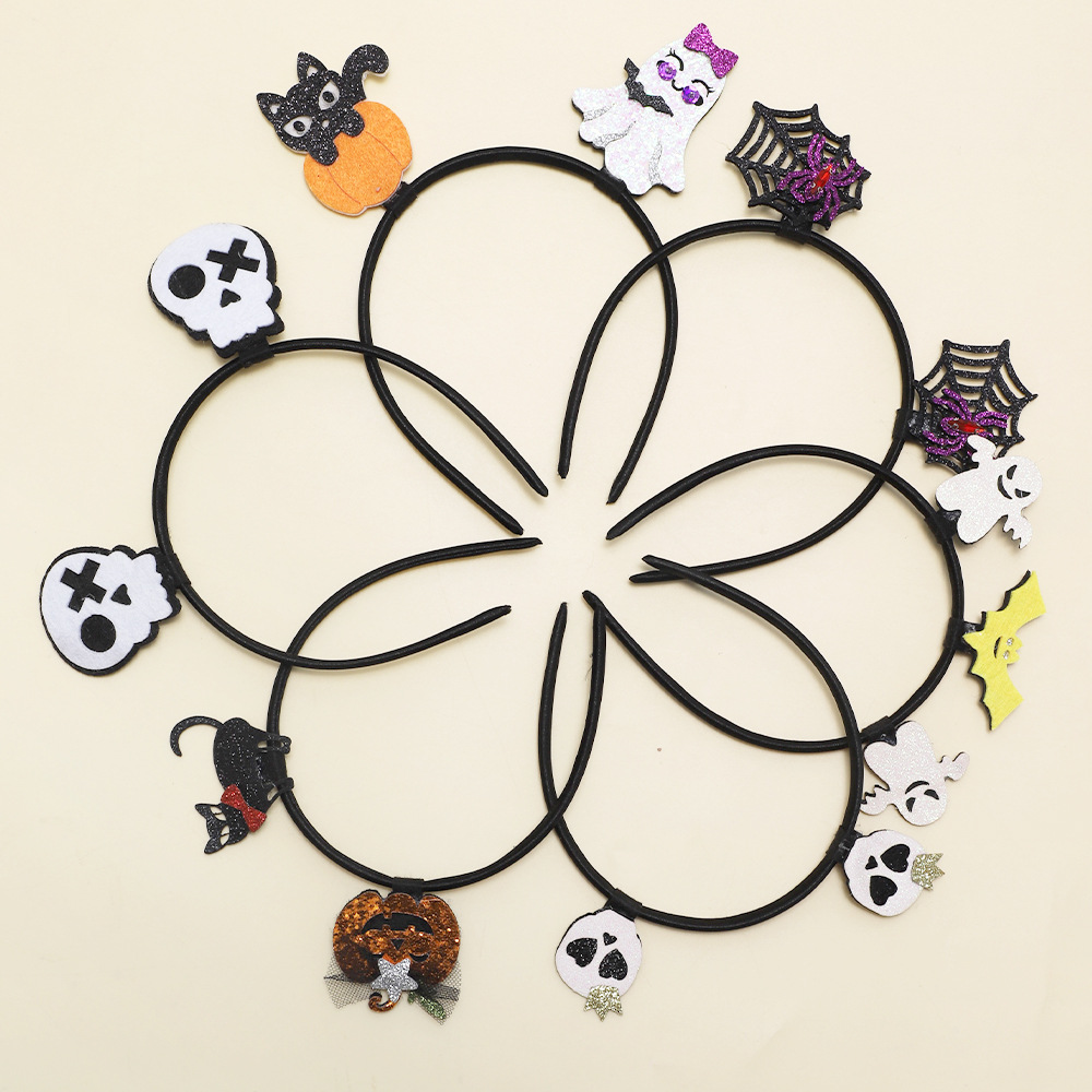 Europäische und amerikanische grenzüberschreitende Kinderhaar-Accessoires Baby Halloween Neuer Kürbiskopf-Haarreif Mädchen Glitzernder Totenkopf-Haarreif_voghion.com