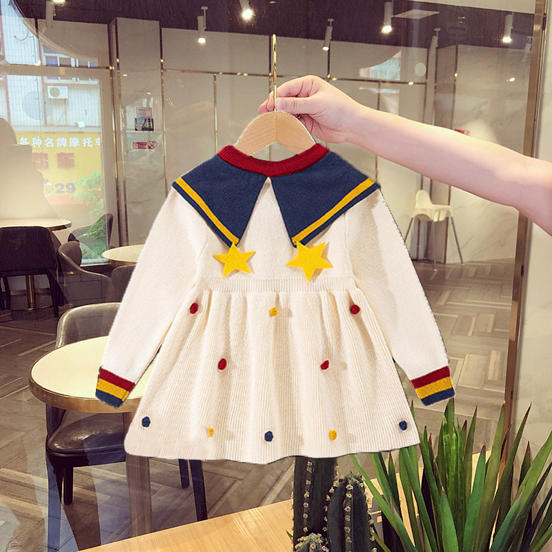 Mädchen Frühling und Herbst Gestrickte 2023 Neue Internet Beliebte kinder Modische Prinzessin Kleid Baby Pullover_voghion.com