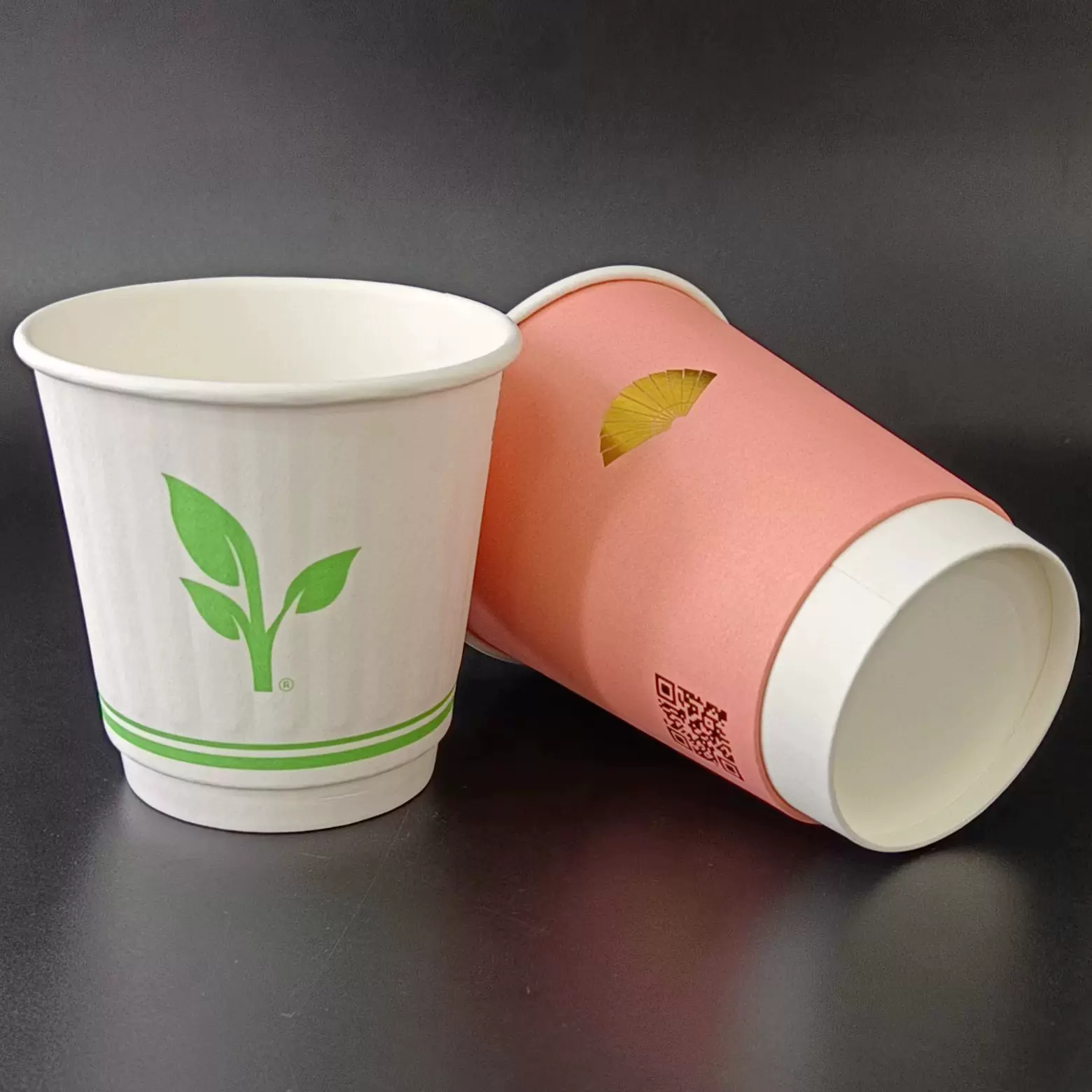 12oz定logo一次性双层压纹咖啡深度压痕纸杯