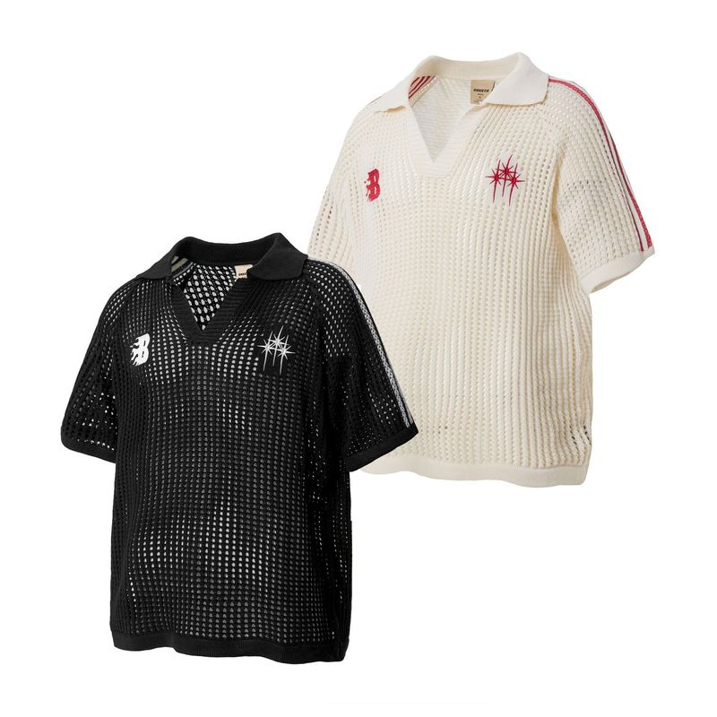 OREETA国潮網目抜きvネック半袖tシャツ男女潮牌ゆるいカジュアル襟POLOニット|undefined