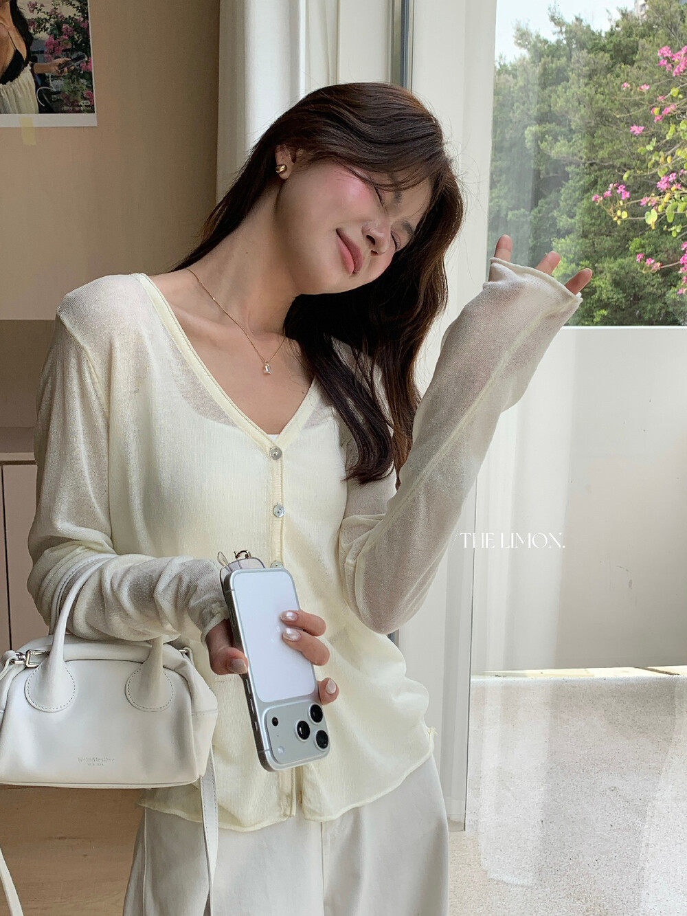 Áo khoác cardigan V-neck dệt kim sợi tencel linen chống nắng mỏng nhẹ xuân hè — Đỏ thẫm, Xám cacbon, xám đậm, trắng ngà chi tiết 17