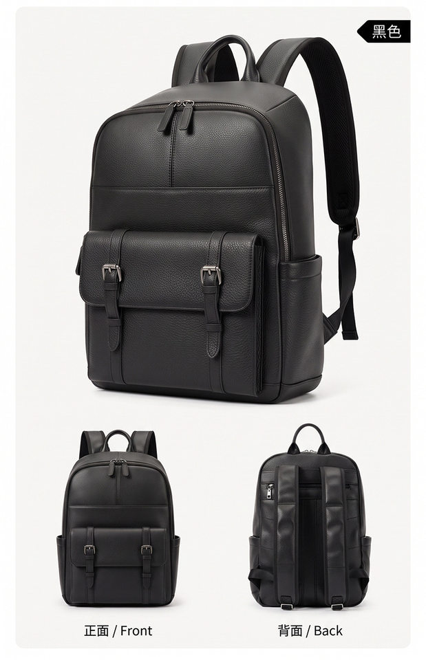 Ba lô nam da bò thật da ngựa điên phong cách Âu Mỹ cổ điển dung tích lớn 32×13×38 cm kèm ngăn laptop 15 inch — màu đen, Màu cà phê, Màu nâu đậm chi tiết 10