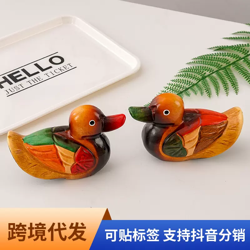 可爱韩式鸳鸯木质手绘彩色鸭子摆件装饰品室内卧室房间摆设结婚