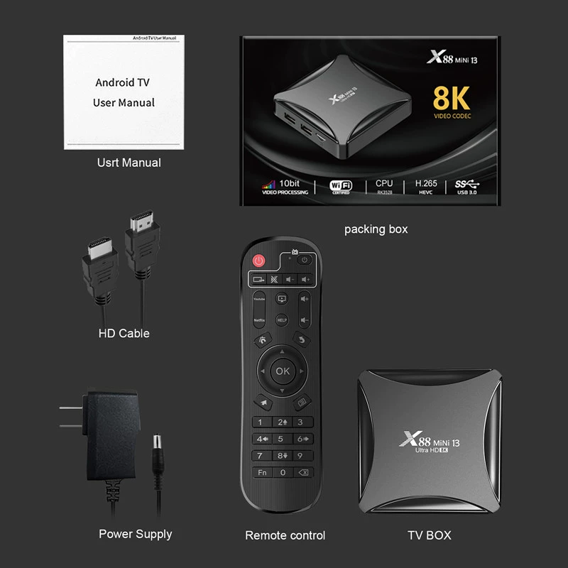 Х88 мини 13 RK3528 набор - топ-бокс 4G/32G Android 13 двойной Wi‑Fi плеер с высоким разрешением