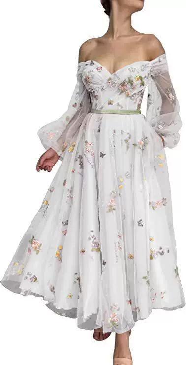 Shiffon lace elegant multicoloured dress, long skirt, Amazon, graduation party, mid-length