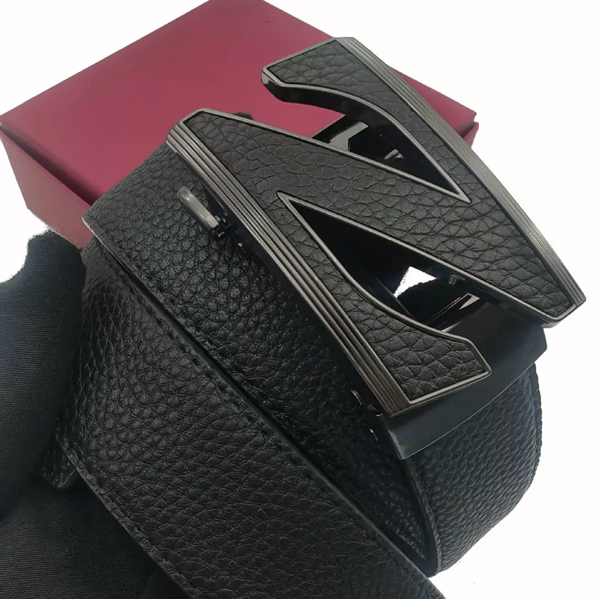 男士自动扣皮带高级感牛皮腰带批发荔枝纹裤带真皮男款2025新款