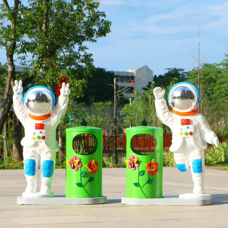 Уличный мусорный бак космонавта, скульптура, детский сад, торговый центр, парк, креативный экологически чистый железный мусорный бак, декоративные украшения