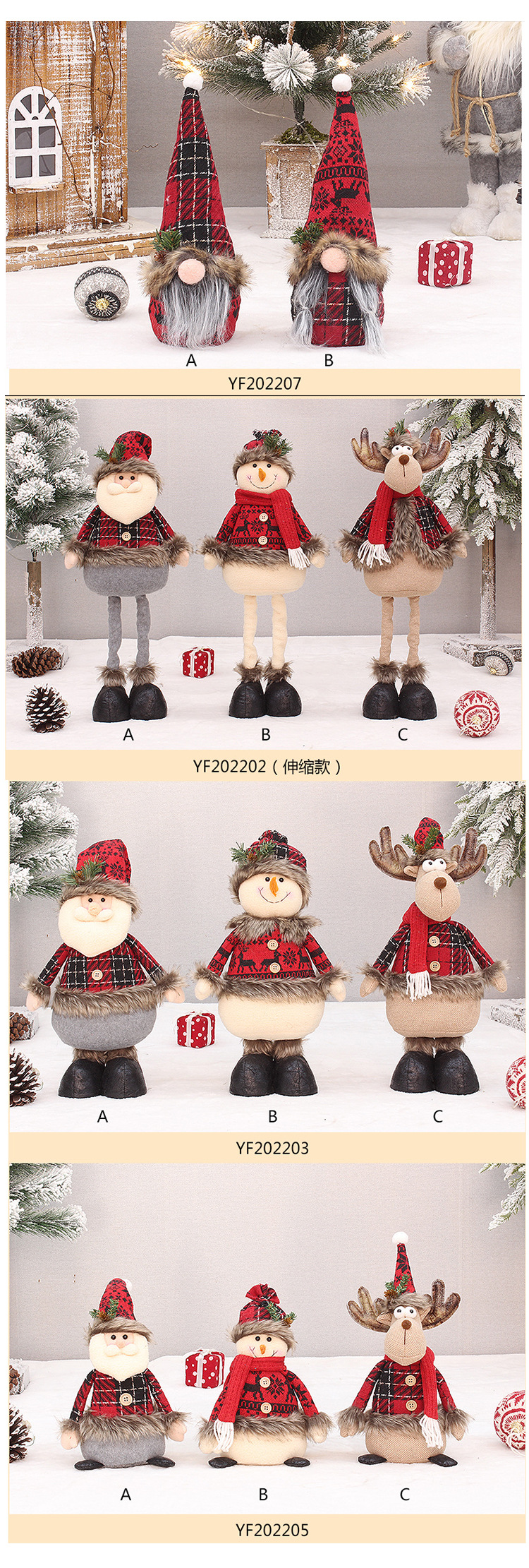 Santa Claus Stretchable Plush Doll, Christmas Snowman & Reindeer Standing/Sitting Decorative Figurine For Home, Office & Store Display​_voghion.com
