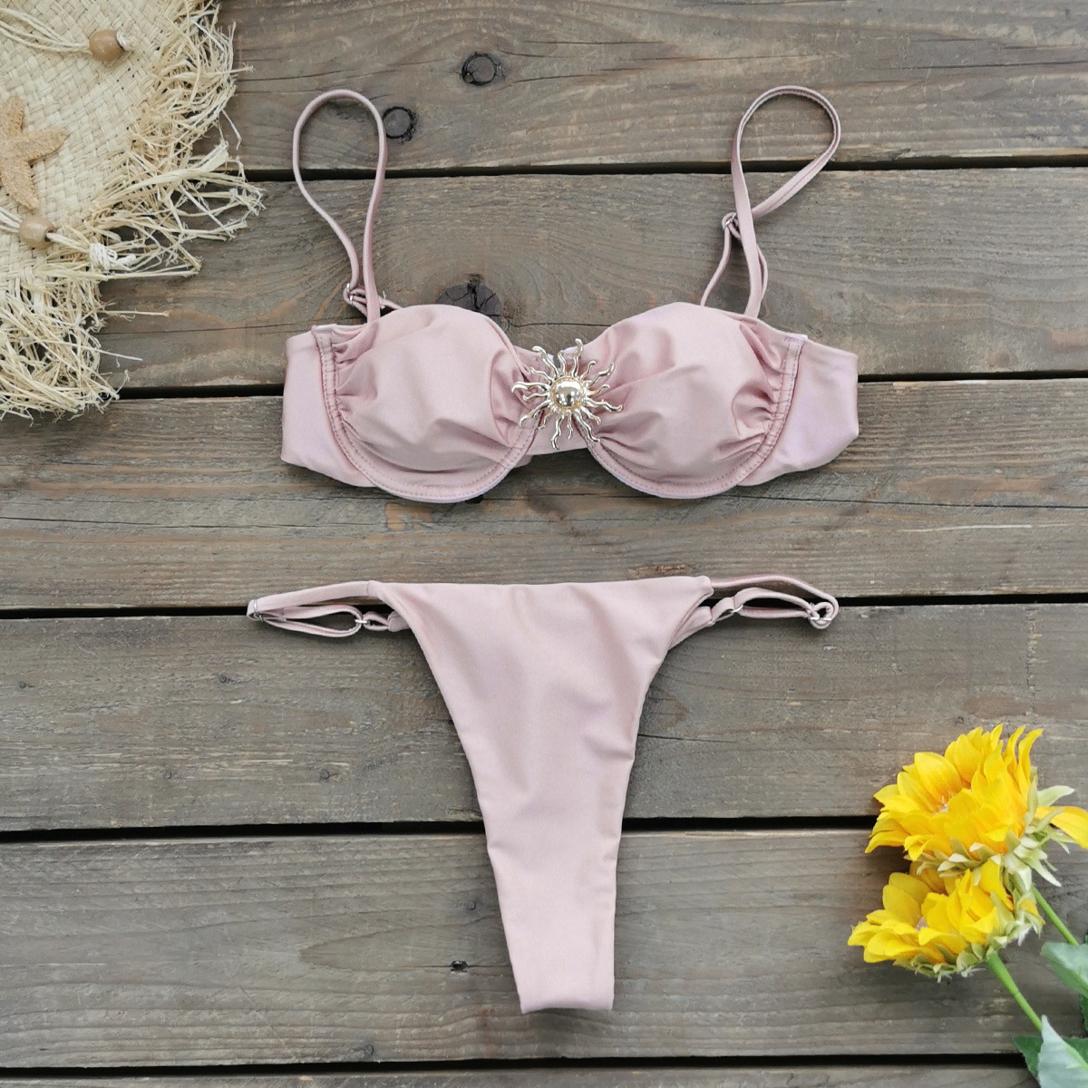 Swimming Pool, Beach Occasion Women's Solid Color 2 Pieces Set Bikinis Swimwear