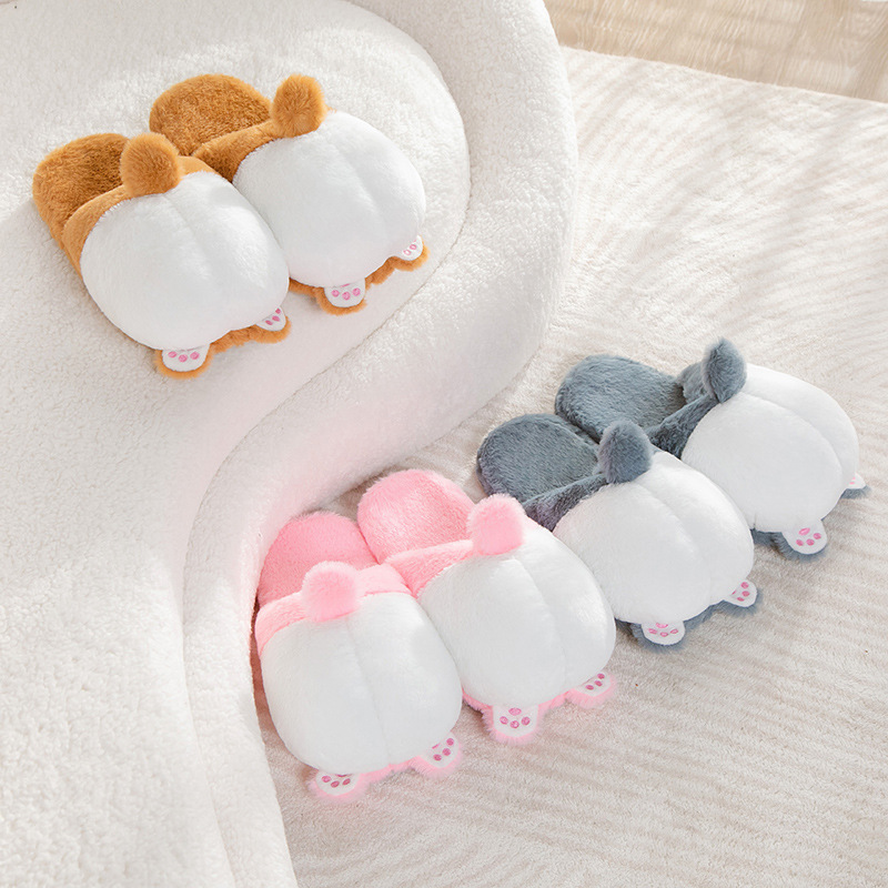 Cross-border lindo Corgi Butt zapatillas de felpa engrosada caliente Corgi perro Butt casa piso antideslizante zapatos de algodón