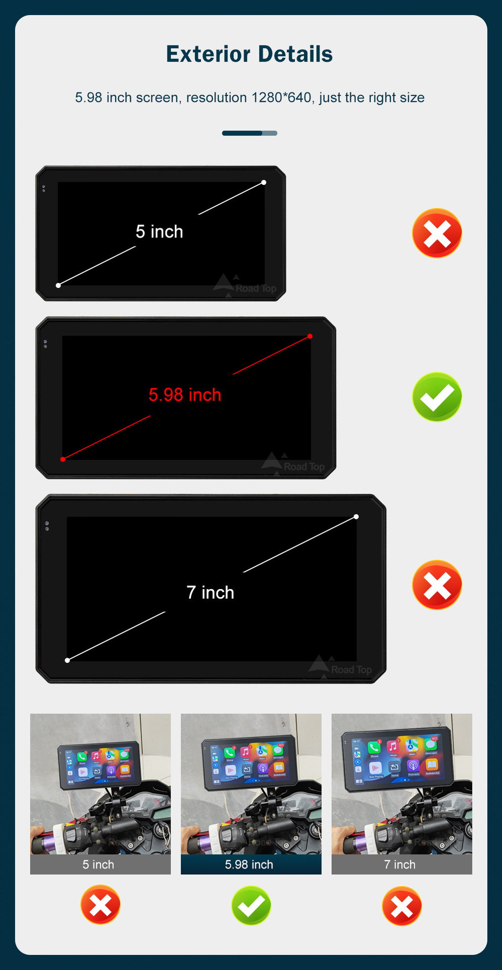 Road Top Road Top 5.98inch Waterproof Portable GPS Navigation Motorcycle CarPlay Display