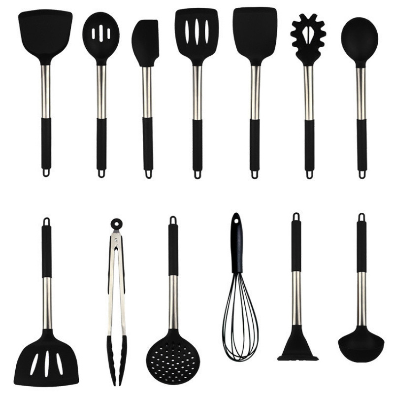 Juego de utensilios de cocina de silicona de cocina 14 piezas de espátula de cuchara con fugas