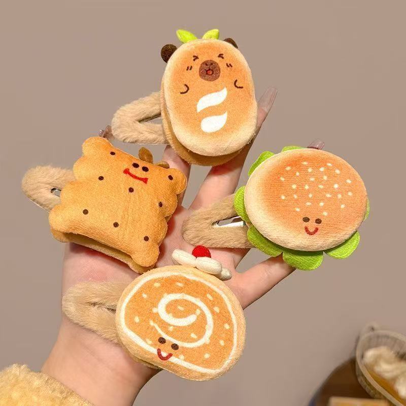 可爱发卡秋冬卡通趣味饼干汉堡毛绒发夹女侧边刘海碎发bb夹子头饰|undefined