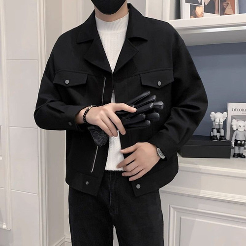 Men's Short Jacket Trendy Casual Outerwear 2025 Autumn/Winter Hipster Style Square Collar Topcoat