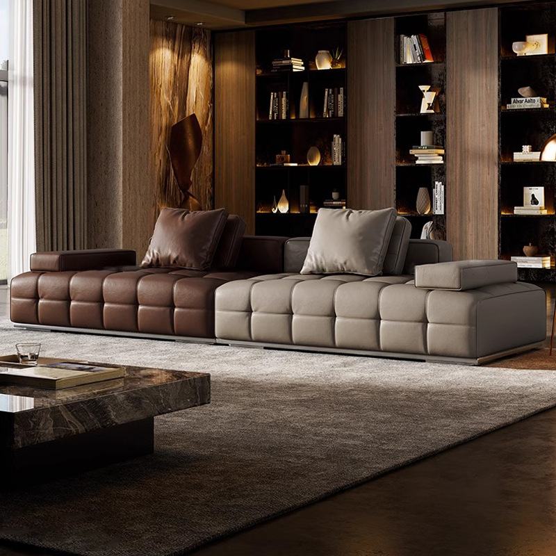Sofá Lawrence sofá de cuero italiano minimalista sala de estar gran piso villa sala de estar recta sofá negro combinación