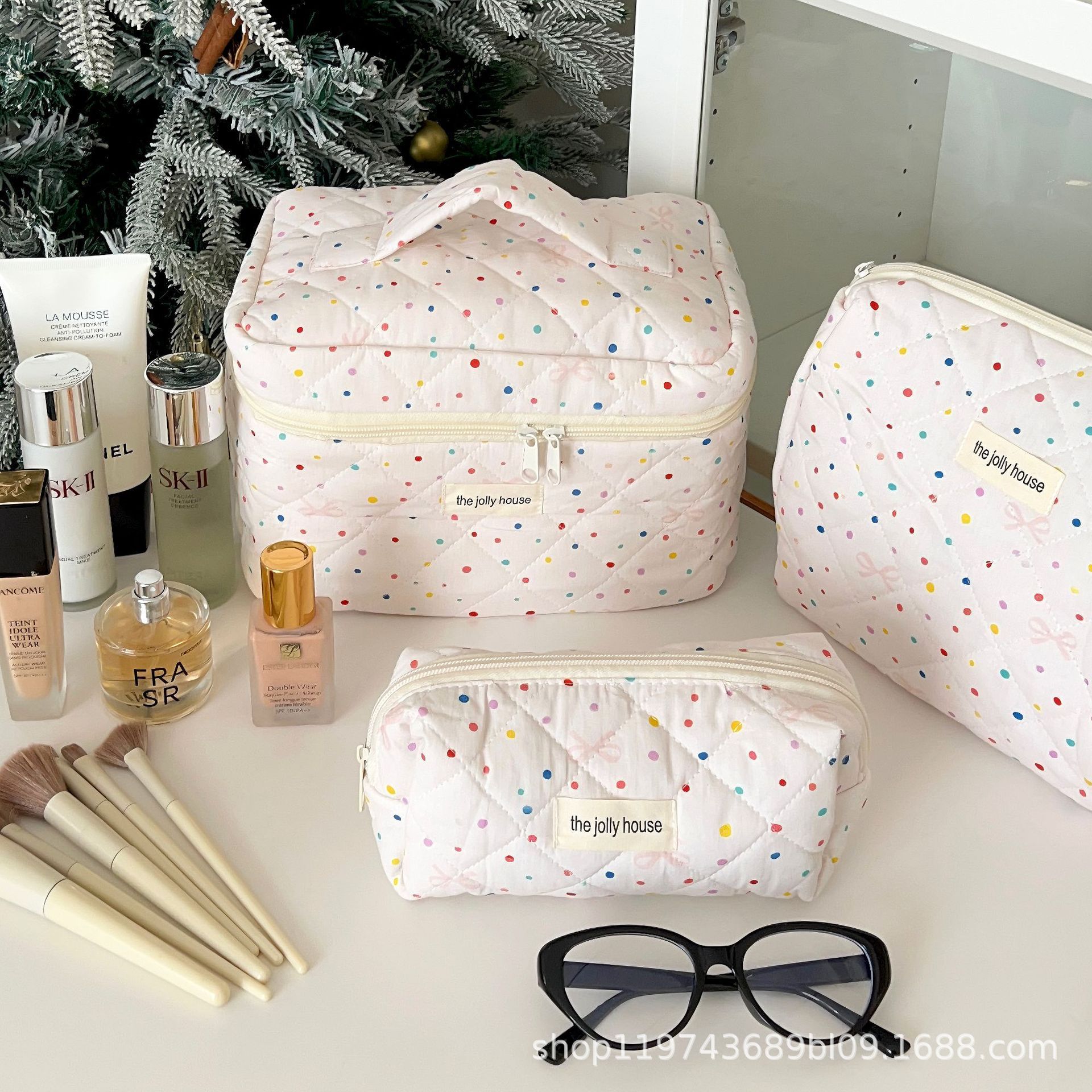 Bolso de cosméticos Blue Love para mujer, lote de una pieza 2025 nuevo bolso de almacenamiento de cosméticos portátil de gran capacidad