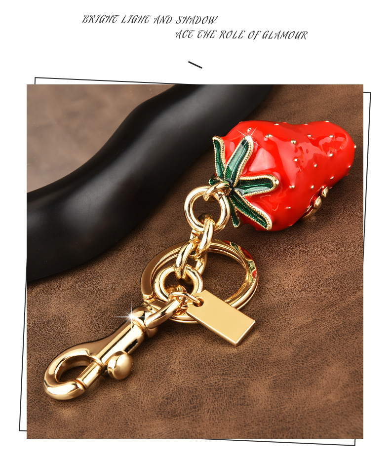 Alloy Material Strawberry Pattern 1 Piece Sweet Strawberry Alloy Epoxy Bag Pendant Keychain