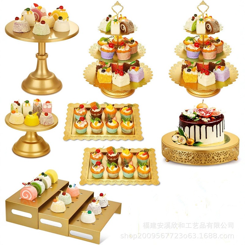 Tabla de postres de té de la tarde refresco estante de exhibición de bodas europeas estante de pastel de metal estante de decoración de cumpleaños estante de pasteles
