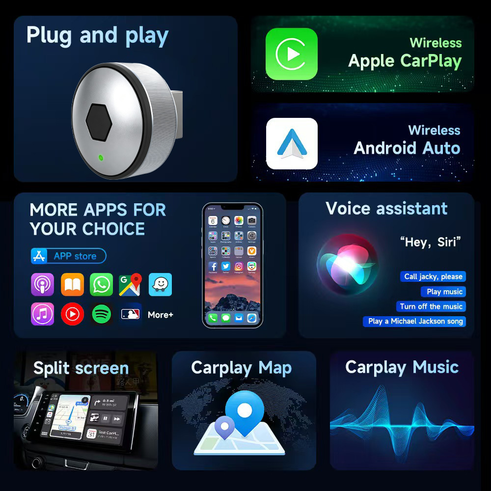 Cross-border one-click switching new carplay box Android two-in-one box wireless adapter for in-car connectivity