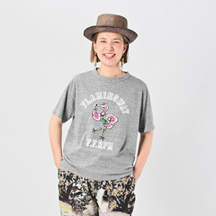 日韩新款百搭通勤复古简约男女同款45r火烈鸟竹节棉情侣T