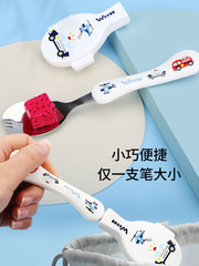 5YA1批發兒童不鏽鋼吃飯勺叉一體寶寶餐具便攜小學生帶蓋叉勺子帶