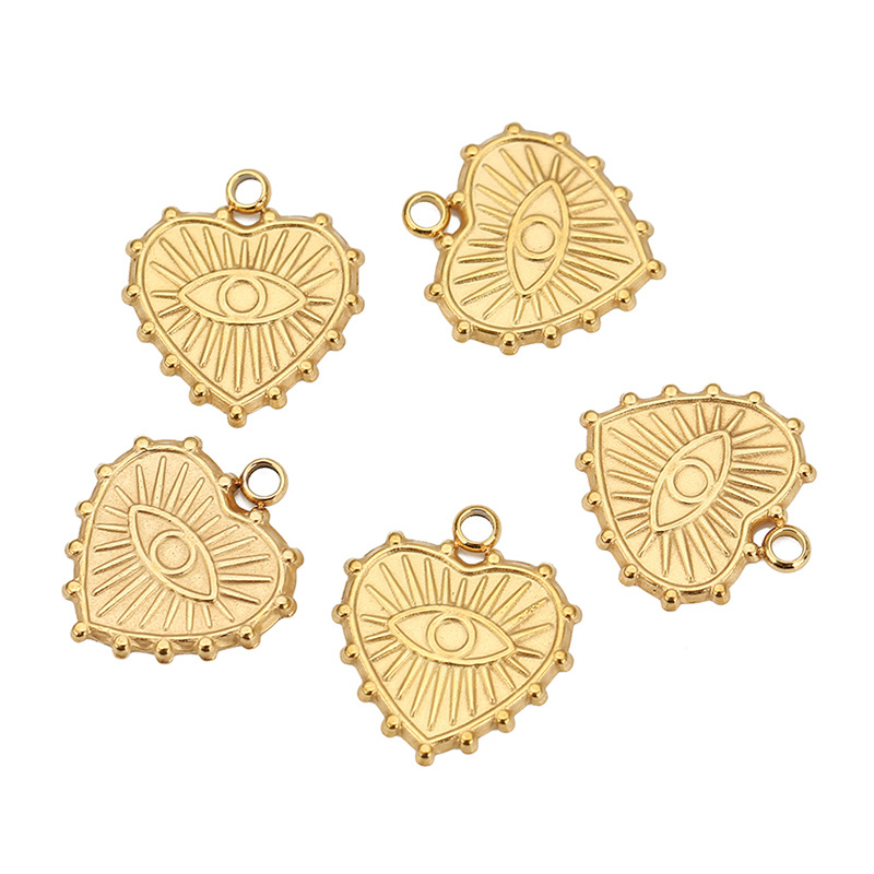 5 PCS/Package Quantity 304 Stainless Steel Material Devil's Eye, Heart Shape Pattern 5 PCS/Package 15*16mm 304 Stainless Steel 18K Gold Plated Devil's Eye Heart Shape Pendant