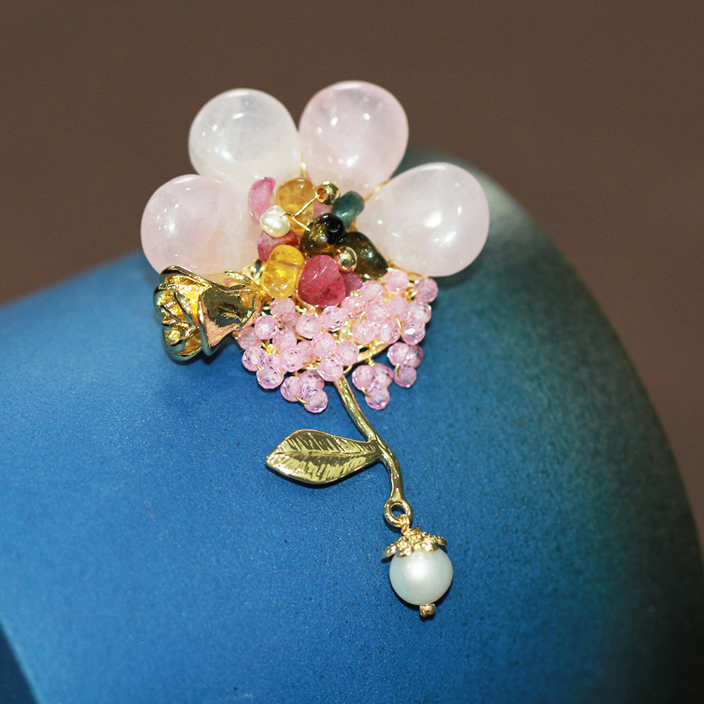 Sun cloud high-grade natural pearl Jade handmade brooch temperament sweet pink flower corsage women's accessories