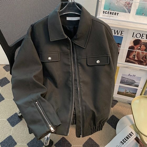 Maillard Brown Leather Jacket Men's American Style Retro Street-fried Design Sense Zipper Loose Motorcycle Loose Leather Jacket