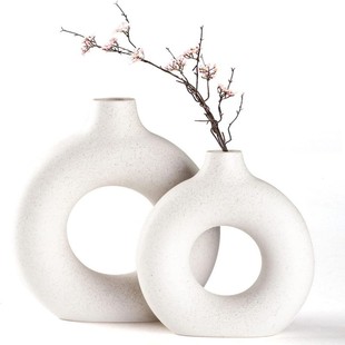 Cross-border Temu Donut White Spotted Ceramic Vase Flower Insert Bohemian Living Room TV Cabinet Decorative Ornaments