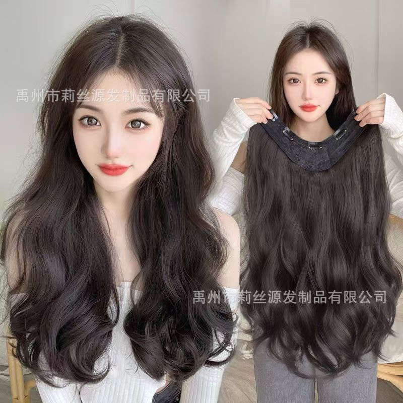 Invisible sin huellas en forma de V de agua ondulada de tres piezas de peluca ondulado para aumentar el cabello flojo artefacto de la mujer seda de alta temperatura