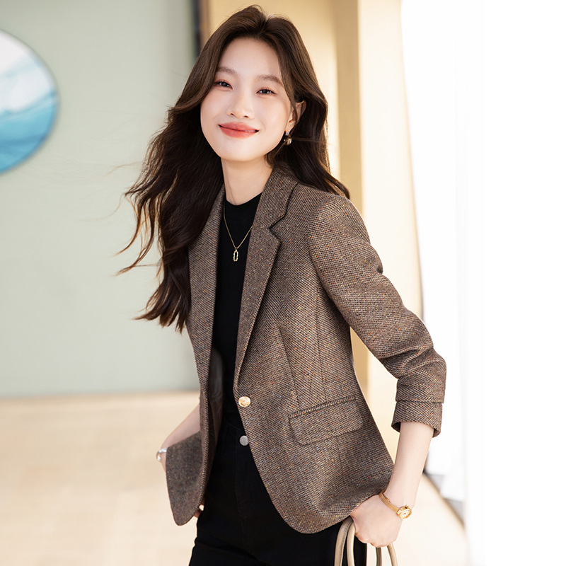 Woolen Small Suit Jacket Women's New Spring & Fall Casual Small Short Slim Suit 8539