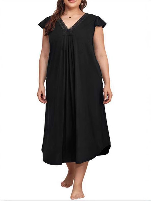 Invierno 2025 Amazon Camisón de mujer europea y americana Imitación algodón estampado de encaje costura cuello en V falda larga de manga larga servicio a domicilio sueño image 3