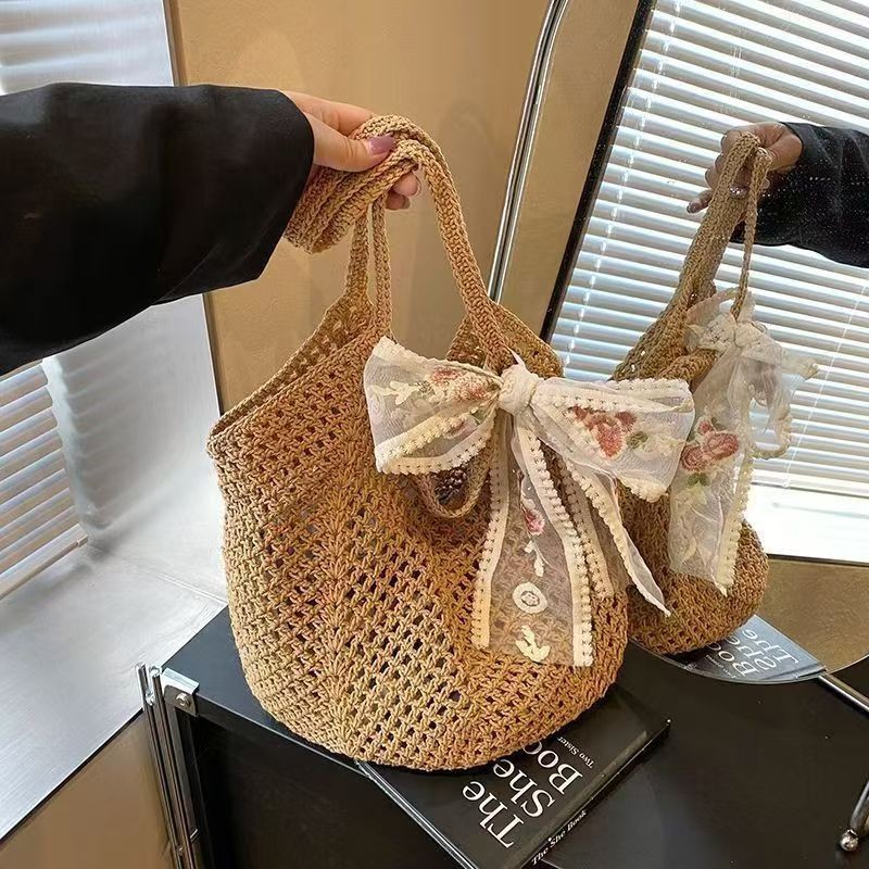 New Style Hand-Woven Casual Bag, Large Capacity Hollow-Out Shoulder Bag, Straw Woven Vacation Seaside Beach Tote Bag