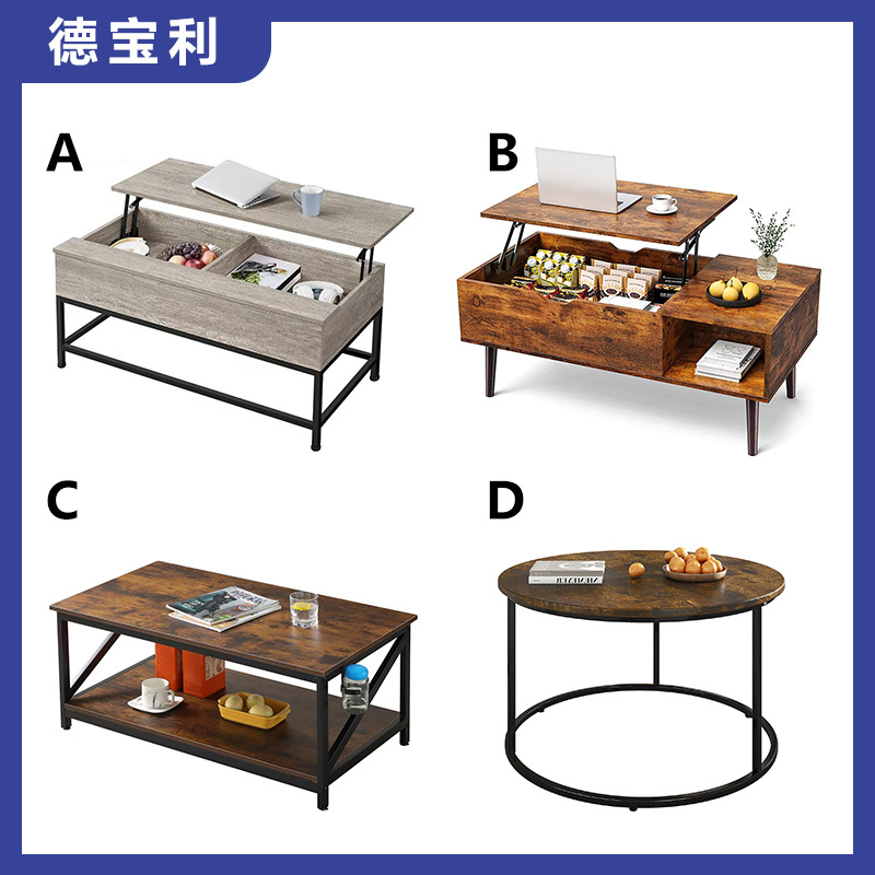 Fábrica directa pequeña casa sala de estar almacenar artículos mesa de té tipo piso elevable de acero mesa de café de madera