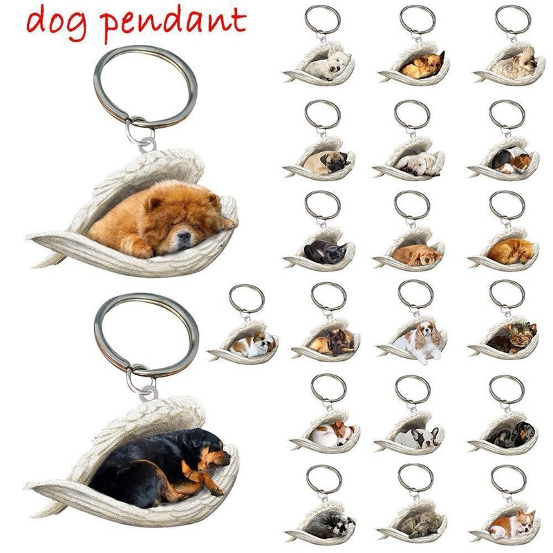 Cross-Border Personalized Cat and Dog Sleeping Angel Pendant Car Keychain Acrylic Pet Lover Keychain Accessory Cross-Border Personalized Cat and Dog Sleeping Angel Pendant Car Keychain Acrylic Pet Lover Keychain Accessory