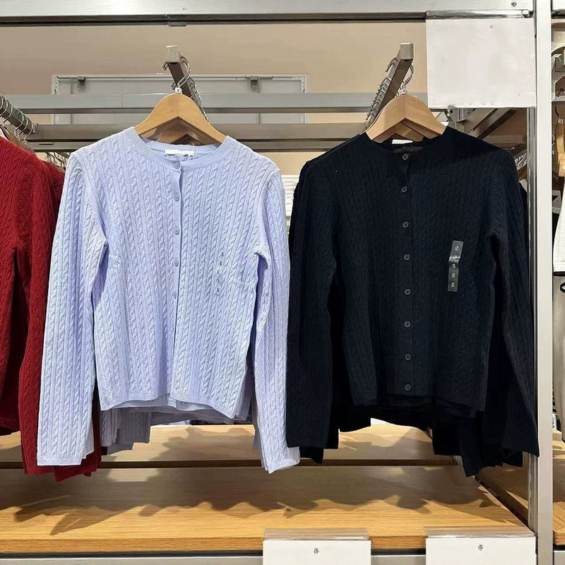 Japanese-style 2026 autumn new sweater, casual cable-knit round-neck long-sleeve knitted cardigan outerwear for women 488288 Japanese-style 2026 autumn new sweater, casual cable-knit round-neck long-sleeve knitted cardigan outerwear for women 488288