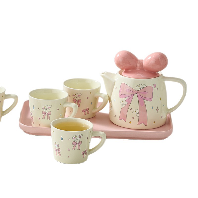 Juego de té de cerámica Tetera de flores de kung fu para niñas, hervidor de agua frío con filtro resistente al calor lindo, taza de agua iNS, tetera